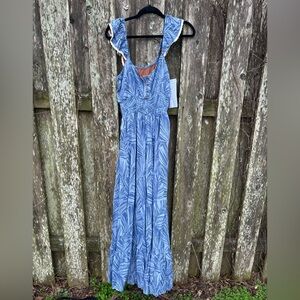 American Eagle Romper Womens Medium Blue Boho Festival Smocked Ruffle Sample